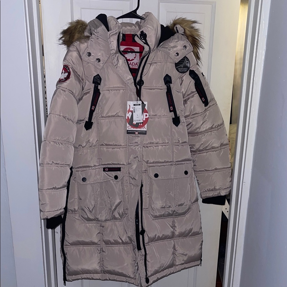 Canada Weathergear Light Tan Long Puffer Jacket with Fur Hood